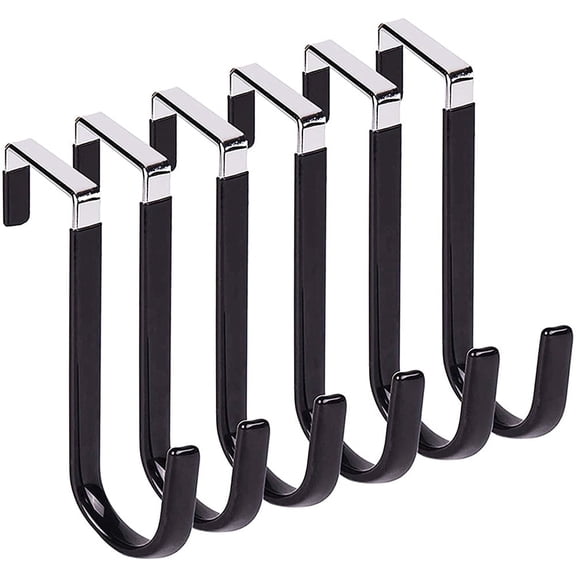 Gutsdoor 6 pack Metal Over Door Hooks With Soft Rubber Surface, Heavy Duty Organizer Over The Door Hangers for Clothes, Umbrellas, Bag, Towels, Hats (Black)