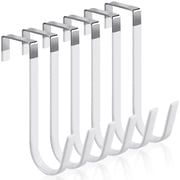 6 Pack Metal Over The Door Hooks, Over Door Hooks With Soft Rubber Surface, Heavy Duty Organizer Over The Door Hangers for Clothes, Umbrellas, Bag, Towels, Hats White