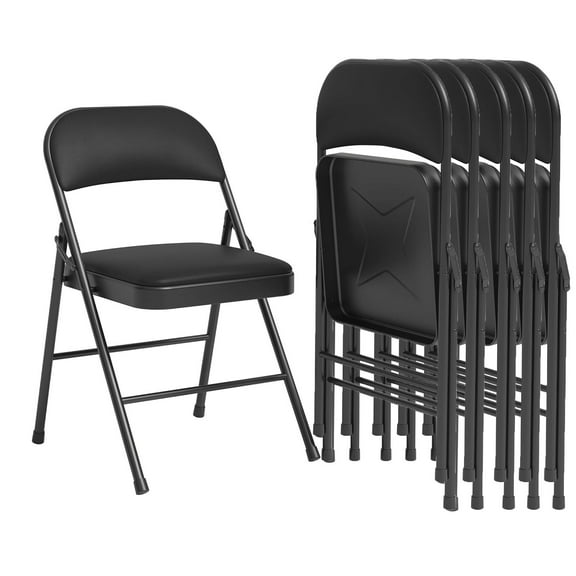 6 Pack Metal Folding Chairs with Padded Cushion and Back, Indoor Portable Stackable Seat, for Dining Room, Banquet Outdoor Party, Black