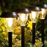 6 Pack Metal & Glass Solar Pathway Lights, LED Waterproof Solar Lights Outdoor Landscape Lighting, 3000K Warm White