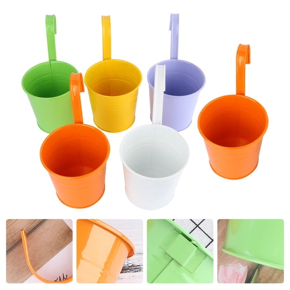 UKCOCO 6Pcs Hanging Flower Buckets Assorted Color Metal Plant Containers for Porch and Garden