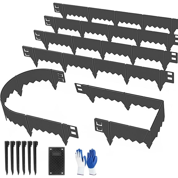 6 Pack Metal Landscape Edging, Garden Edging, Garden Border with 6 Pcs Anchor Stakes, No-Dig Hammer-in Heavy Duty Metal Edging Border for Flower Bed, Yard & Pathway (Black, 6inch)
