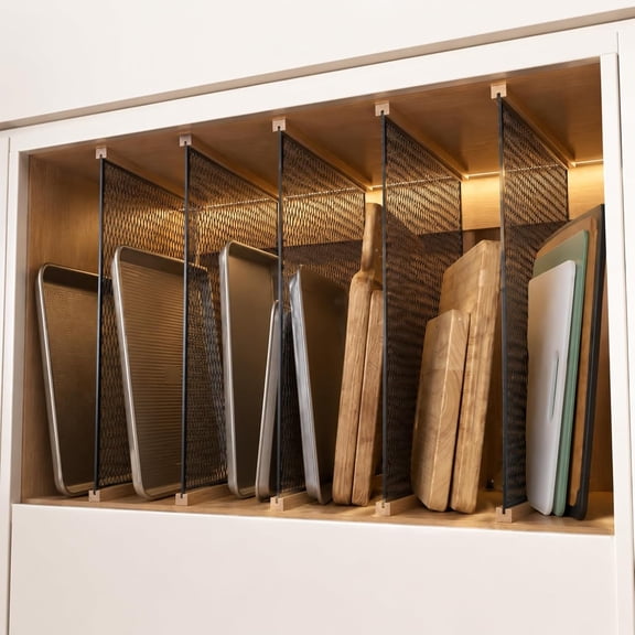 6 Pack Metal Mesh Cabinet Dividers with Bamboo Rails Heavy Duty for Pans Baking Sheets Organizer & Kitchen Trays Storage, Fits 23.5 Cabinets, Includes M3 Screws Easy Installation