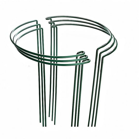 6 Pack Metal Plant Support Stakes with Half Round, Indoor, Outdoor, Green Plant Support Ring Border, 15.7" High