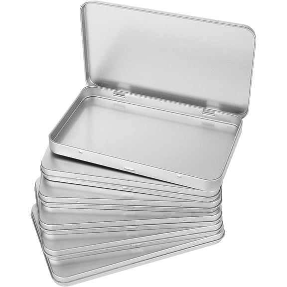 6 Pack Metal Rectangular Hinged Tin Box Container, Sliver Tin Empty Box with Lid, Mini Tin Containers for Watercolor, Jewelry, Makeup, Candy, Craft Organize(4.2x7x0.6 Inch)