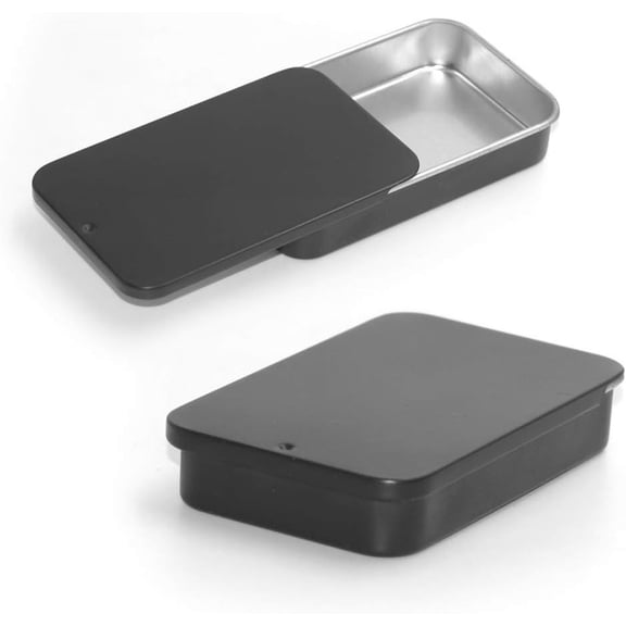 6 Pack Metal Rectangular Sliding Lid Tin Boxes Black, Containers Portable Box Sm