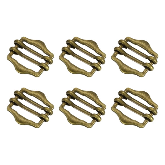 6 Pack Metal Slide Buckles, 15mm Double-Pin Webbing Strap Roller Adjuster, Slider Buckle Tightener for Suit Belt Cloth Bags Replacement Part, Bronze