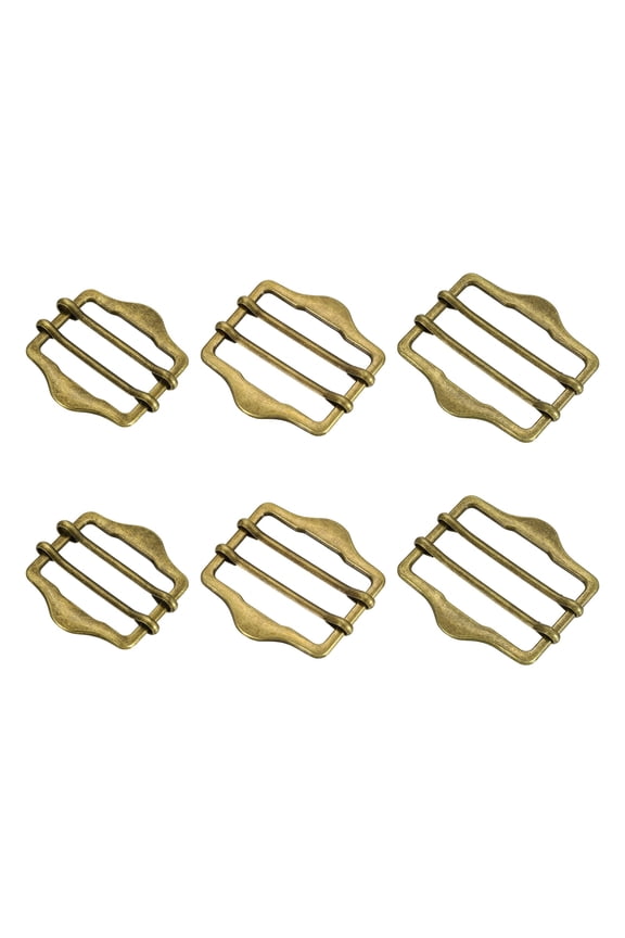6 Pack Metal Slide Buckles, 3 Sizes Double-Pin Webbing Strap Roller Adjuster, Slider Buckle Tightener for Suit Belt Cloth Bags Replacement Part, Bronze (30mm,35mm,40mm)