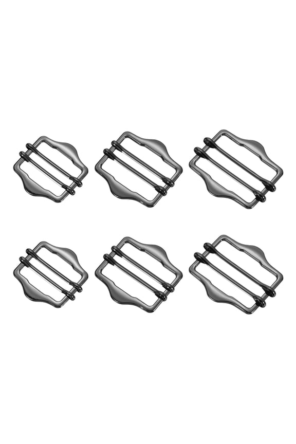 6 Pack Metal Slide Buckles, 3 Sizes Double-Pin Webbing Strap Roller Adjuster, Slider Buckle Tightener for Suit Belt Cloth Bags Replacement Part, Dim Gray (30mm,35mm,40mm)