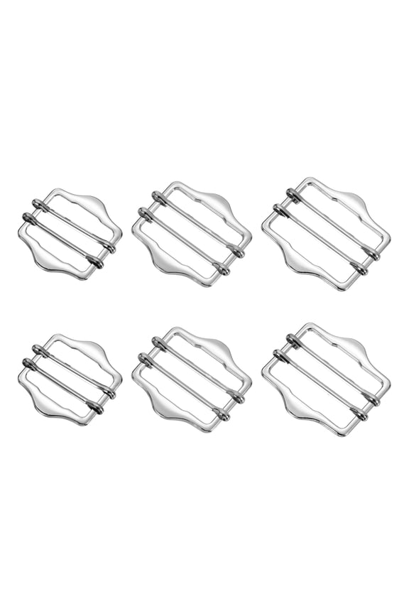 6 Pack Metal Slide Buckles, 3 Sizes Double-Pin Webbing Strap Roller Adjuster, Slider Buckle Tightener for Suit Belt Cloth Bags Replacement Part, Silver (30mm,35mm,40mm)