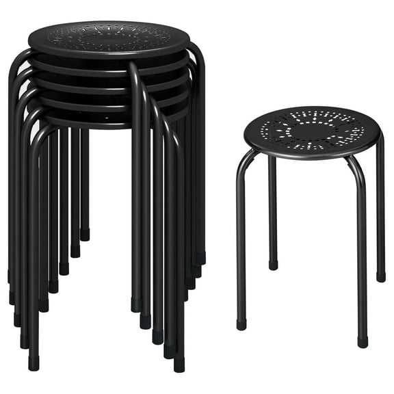 6-Pack Metal Stackable Stools, 17.5'' Backless Nesting With Round Top, Metal Frame for Home Office School, Adults Students Flexible Seating, Portable Classroom Set of 6 (Black)