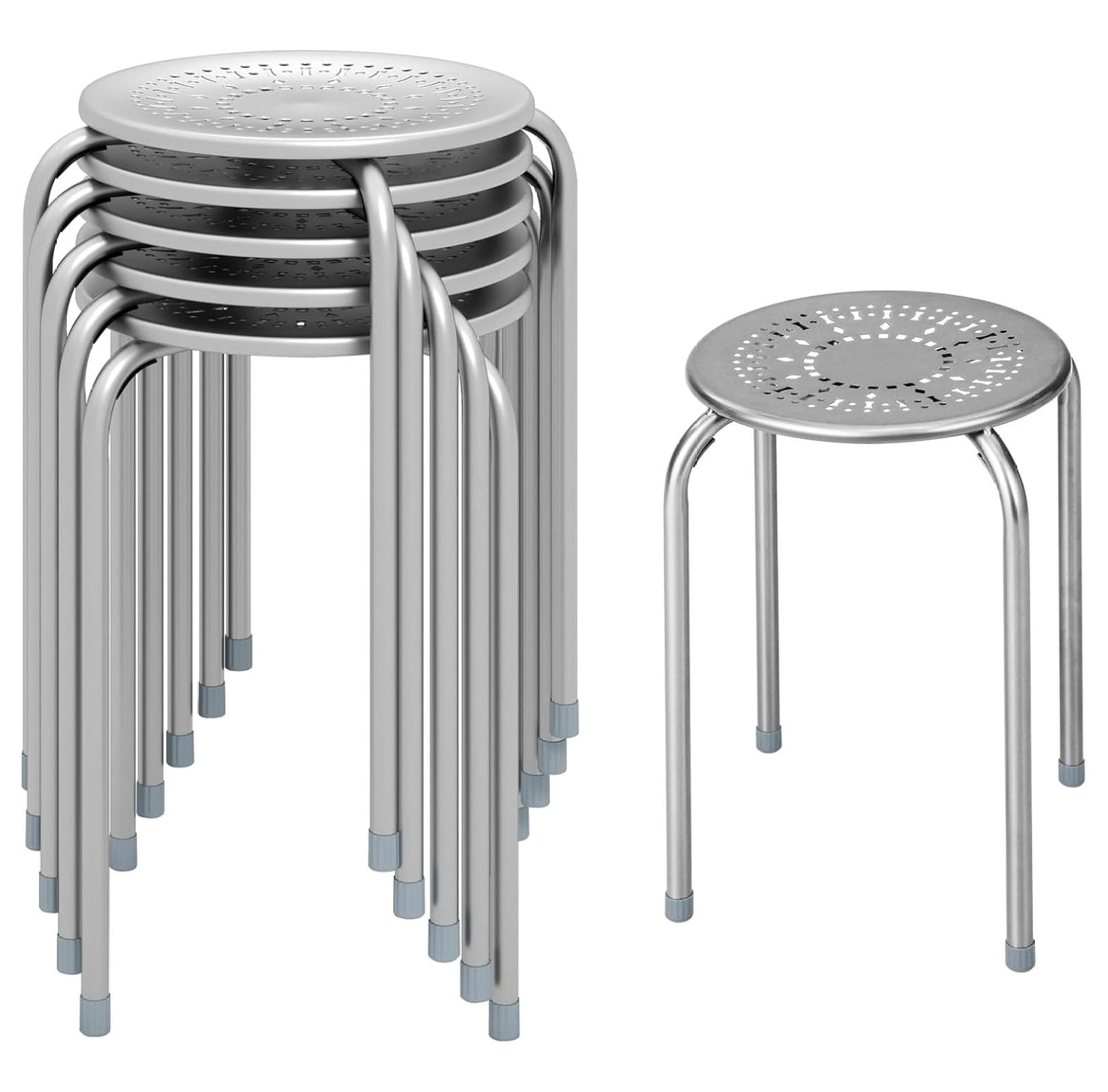 6-Pack Metal Stackable Stools, 17.5’’ Backless Nesting Stools w/Round ...
