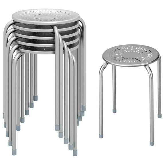 6-Pack Metal Stackable Stools, 17.5’’ Backless Nesting Stools w/Round Top, Metal Frame for Home Office School, Adults Students Flexible Seating, Portable Classroom Stools Set of 6 (Grey)