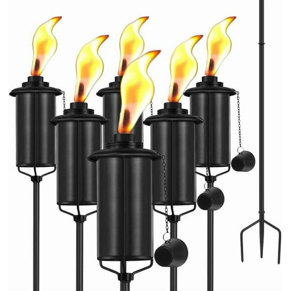 6 Pack Metal Torch for Outside, 16oz Outdoor Metal Torch Garden Décor,59-Inch Upgraded Citronella Torches with 3-Prong Grounded Stake, Table Top Torches for Party Patio Pathway
