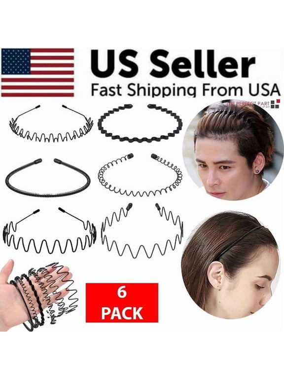 6-Pack Metal Wave Hair Headbands, Flexible Sports Hair Hoop Bands for Men & Women, Non-Slip Hair Comb Headbands