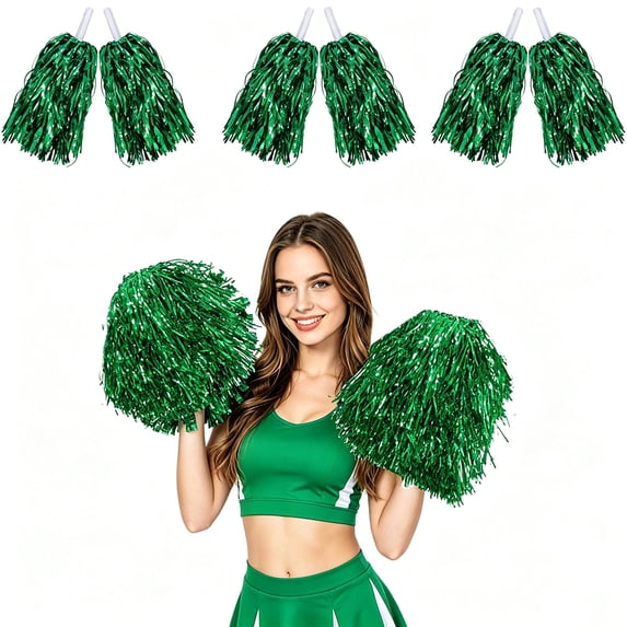 6-Pack Metallic Cheerleading Pom Poms with Handles, Bulk Cheer Poms for Sports, Dance, Football Games & Parties
