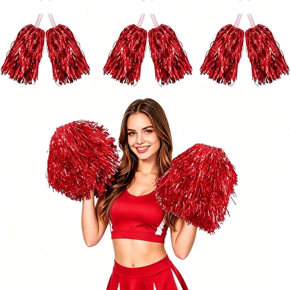 6-Pack Metallic Cheerleading Pom Poms with Handles, Bulk Cheer Poms for Sports, Dance, Football Games & Parties