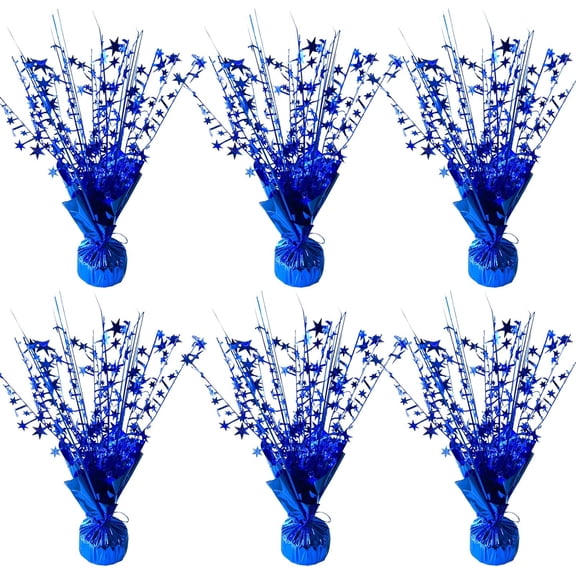 6 Pack Metallic Foil Spray Centerpiece Star Table Decoration Burst Glitter Tabletop Centerpieces for Birthday Christmas New Years Nye Wedding Graduation Holiday Party Supplies Decor, Blue