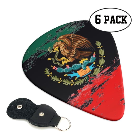 6 Pack Mexican Flag Pattern Guitar Picks In Leather Picks Holder For Bass Electric Acoustic Guitars