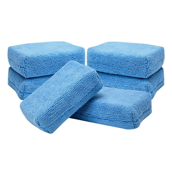 6 Pack Microfiber Applicator Pads, Rectangular Polishing Pad, Cleaning Pads for Car Detailing, 3.1 Inch x 4.7 Inch, Blue