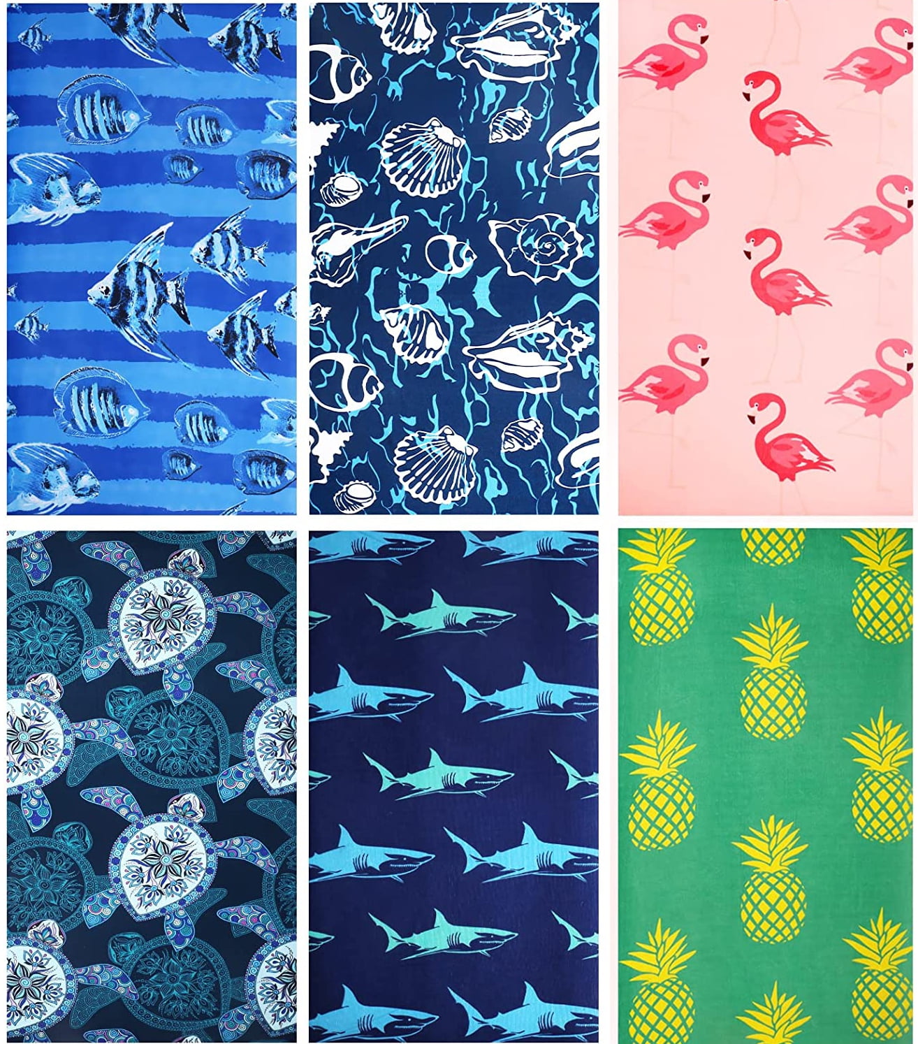 6 Pack Microfiber Beach Towel 72' x 36 ' Oversized Extra Large XL Fast QuIck Dry Sand Free Lightweight Proof  Camp Big Towels Lounge Cover for Adults Men Women Gift - Blue Tropical Flamingo