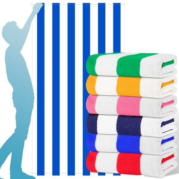 6 Pack Microfiber Cabana Stripe Beach Towel , Oversized Sand Free Quick Dry Super Absorbent Soft Plush Pool Towel , 72in x 36in Extra Large Outdoor Travel Towels