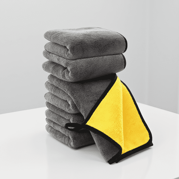 6 Pack Microfiber Car Cleaning Towels, 800GSM Double-Sided Plush Cloth for Washing Buffing Polishing Drying, 16x16 In, /Yellow