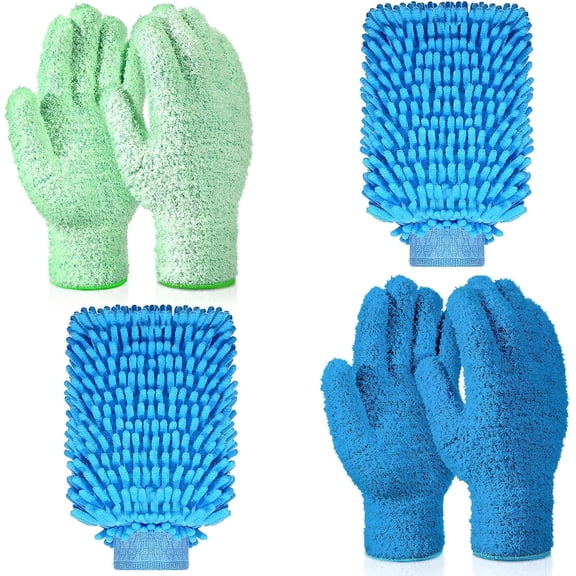 6-Pack Microfiber Dusting Gloves, Washable Cleaning Mitts for Household, Car Detailing & Leaf Dusting, Reusable Half-Fleece Gloves for Kitchen, Car, Plants