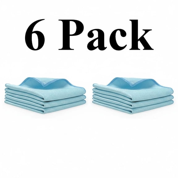 6 Pack Microfiber Glass Cleaning Cloth, 16 Inch X 16 Inch, Lint Free Quickly Clean Window, Glasses, Windshields, Mirrors, and Stainless Steel, Blue