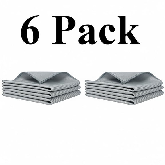 6 Pack Microfiber Glass Cleaning Cloth, 16 Inch X 16 Inch, Lint Free Quickly Clean Window, Glasses, Windshields, Mirrors, and Stainless Steel, Grey