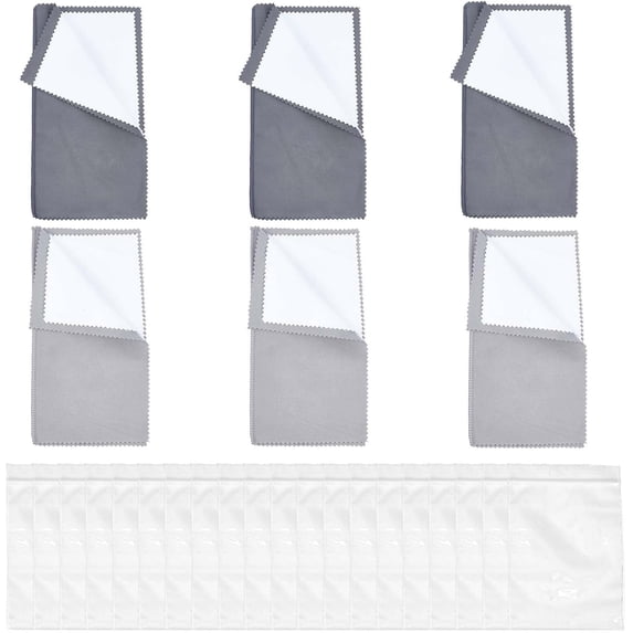 6 Pack Microfiber Jewelry Cleaning Cloth Set Reusable Sterling Silver Cleaner Polishing Towel 4-Layers Silver Polishing Cloth with 20Pcs Plastic Zip Lock Bags for Gold Platinum Diamond Coin