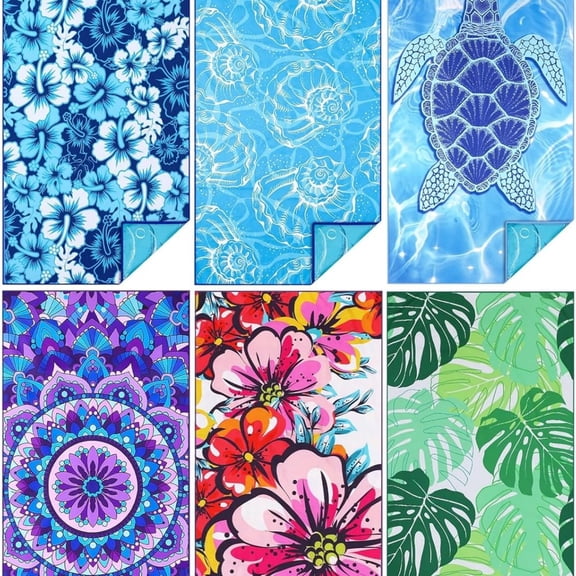 6 Pack Microfiber Thin Beach Towel Lightweight 71x32 Oversized Extra Large Sand Free Towels Quick Dry for Travel Pool Yoga Gym Sports Beach Accessories Vacation Essential Gift