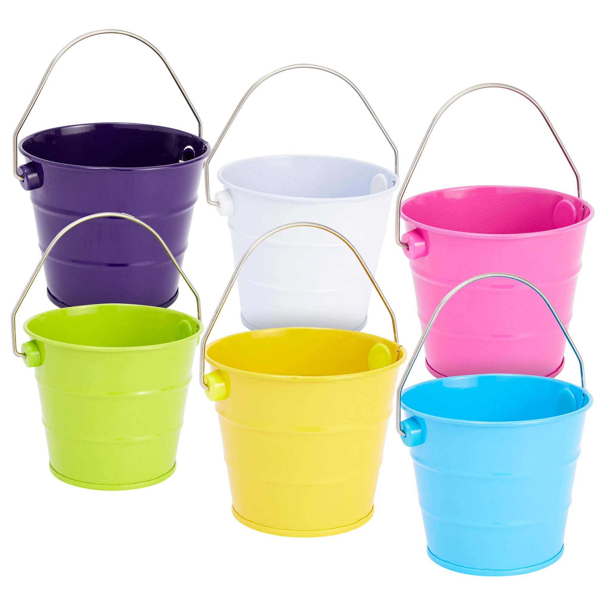 6Pcs 2x2 Small Metal Bucket Colorful Mini Buckets with Handles Light Blue