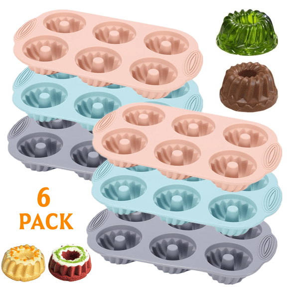 6 Pack Mini Bundt Cake Pan,6-Cavity Fluted Tube Cake Pan, Non Stick Silicone Fancy Baking Molds for Jello, Cupcake, Doughnut, Cornbread, Brownie