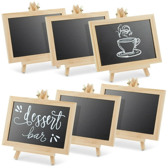 Juvale Wood-Framed Mini Chalkboard Signs - Double-Sided Chalk Board Stand - Versatile Tabletop Sign for Menus & Messages - Buffet Signage & Wedding Display Stand - Pack of 6, 6 x 4 in Writing Area