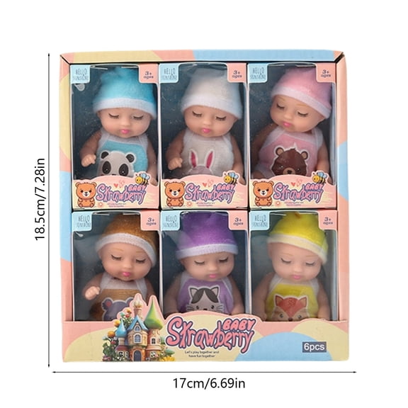 6 Pack Mini Cute Soft Baby Doll Set, 3 Inch Washable Realistic PVC Dolls with Detachable Outfits, Portable Pretend Play Toy, Birthday Christmas Gift Collection for Girls Age 3+