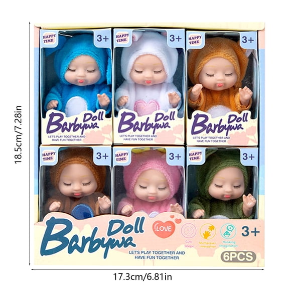 6 Pack Mini Cute Soft Baby Doll Set, 3 Inch Washable Realistic PVC Dolls with Detachable Outfits, Portable Pretend Play Toy, Birthday Christmas Gift Collection for Girls Age 3+