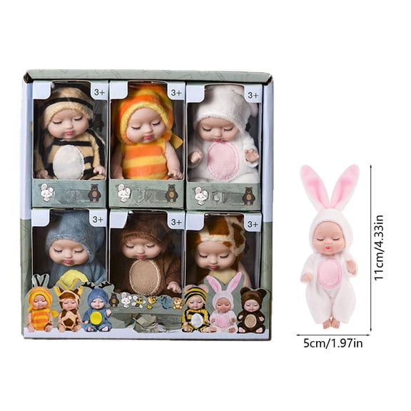 6 Pack Mini Cute Soft Baby Doll Set, 4.5 Inch Washable Realistic PVC Dolls with Detachable Outfits, Portable Pretend Play Toy, Birthday Christmas Gift Collection for Girls Age 3+