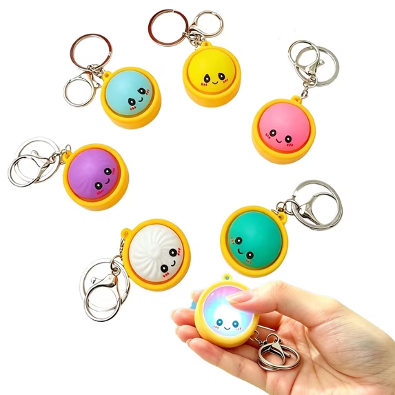 6 Pack Mini Dumpling Keychain, Crisp Sound,Creamy,Mini Dumpling Squishies Stress Relief Fidget Clicker Keychain,Anxiety Relief & Focus Boost Quiet Toys for Adults at Work, Travel, Home