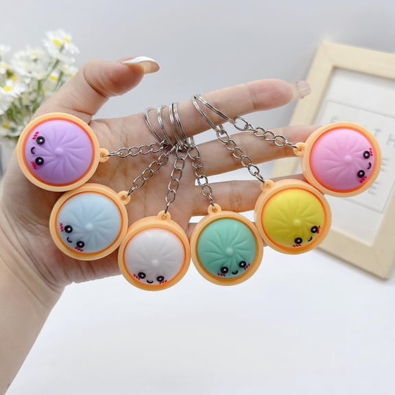 6 Pack Mini Dumpling Keychain, Cute Cartoon Fidget Squeeze Toy for Backpacks Bags, Soft Rubber Xiao Long Bao Stress Relief Charm Set for Adults