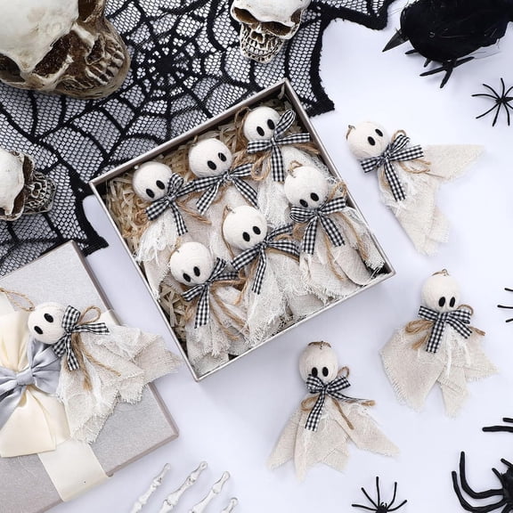 6 Pack Mini Halloween Ghost Hanging Pendants, Lightweight Plastic Small Ghost Ornaments for Doorways, Windows, Trees Indoor Outdoor Halloween Party Decor
