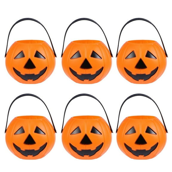 6 Pack Mini Halloween Pumpkin Bucket Portable Lantern Candy Bucket Children Trick or Treat Pumpkin Bags for Party Favor Supplies (Orange)