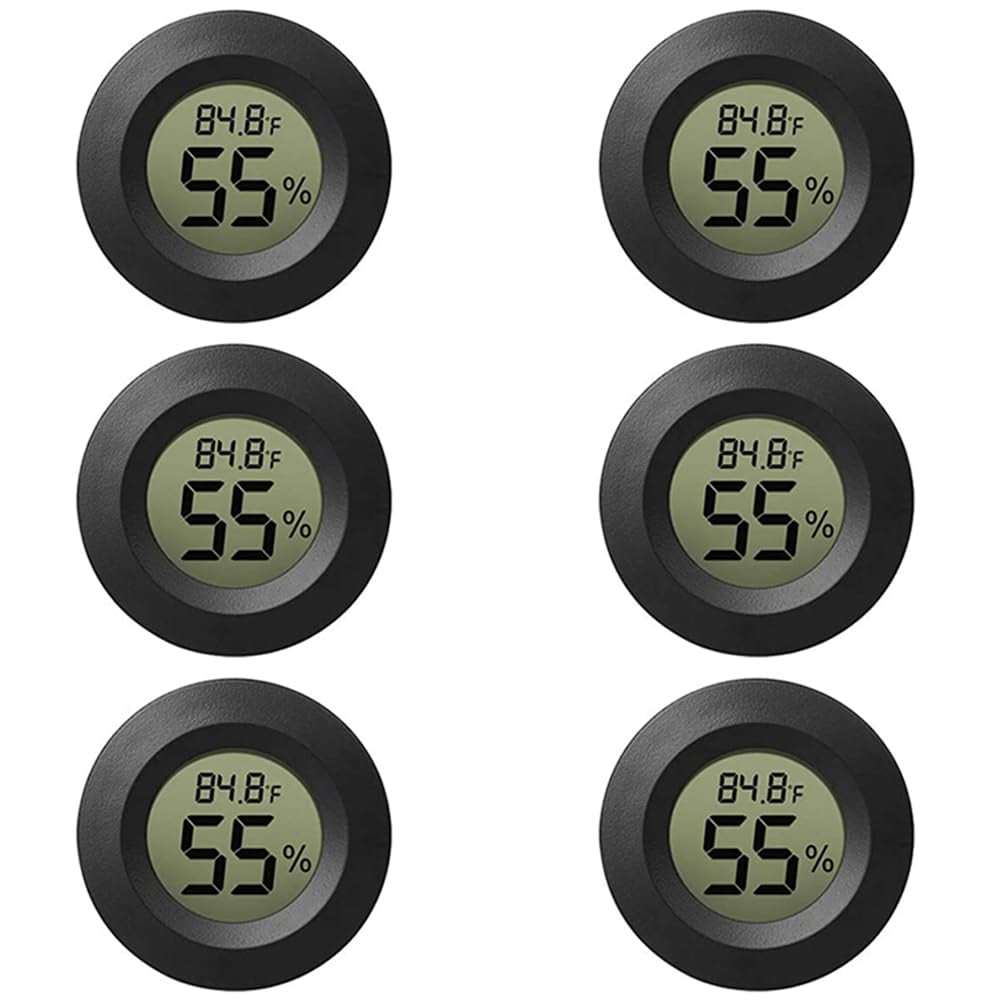 6-Pack Mini Hygrometer Thermometer Digital LCD Monitor Indoor/Outdoor Humidity Meter Gauge Temperature for Humidifiers Greenhouse Reptile Fahrenheit(℉)/ Celsius(℃)