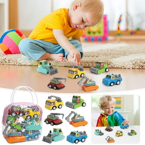 6-Pack Mini Inertia Cars Set - Cartoon Pull Back Toy Cars for Kids, Portable Handbag Packaging, Safe and Fun Gift for Children