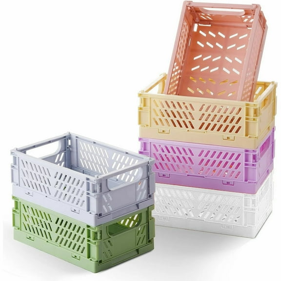6-Pack Mini Plastic Crates,folding storage crate,Mini Plastic Baskets for Office Organization
