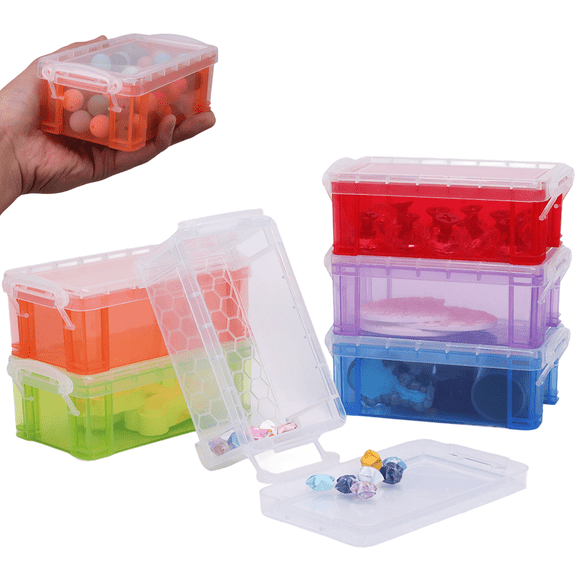 6 Pack Mini Plastic Storage Boxes with Lids Assorted Colors Stackable Small Organizer Case for Jewelry Hardware Craft Supplies