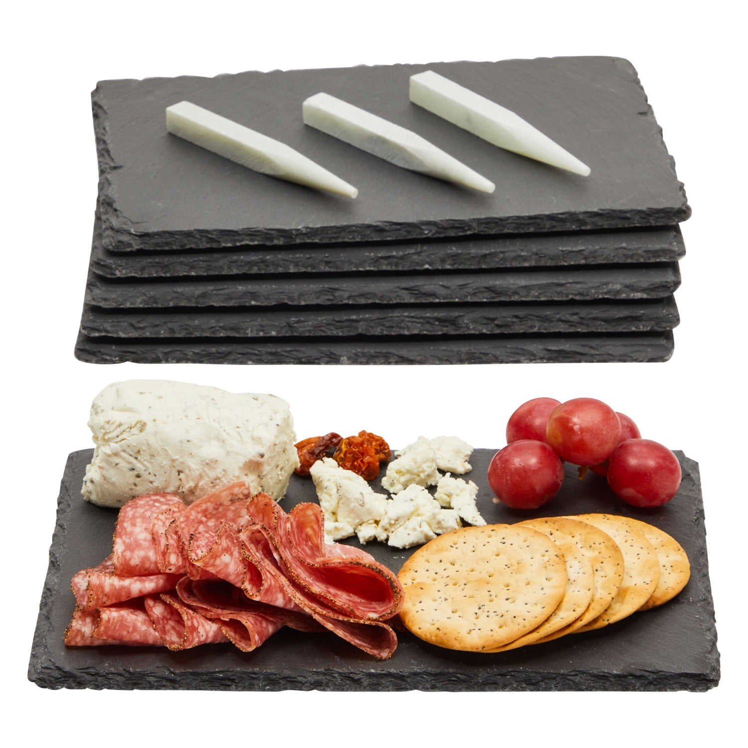 6 Pack Mini Slate Charcuterie Boards Set with Chalk - Individual Stone Serving Plates for Cheese, Sushi, Food (6x8.7 in) - Walmart.com