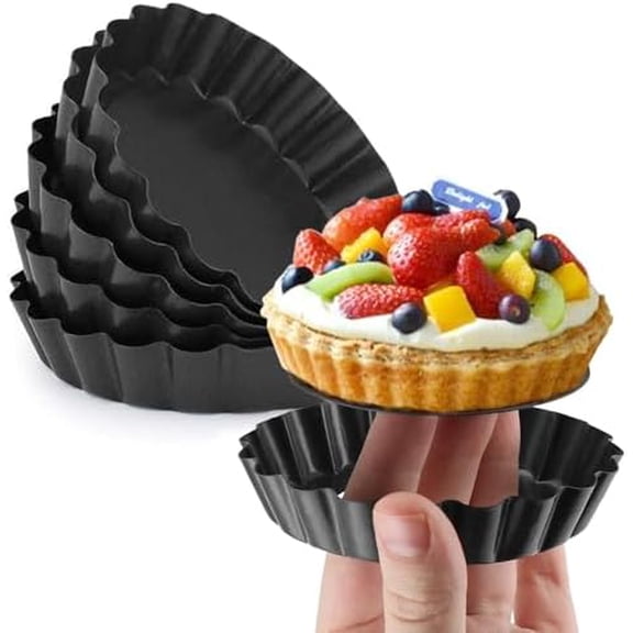 6 Pack Mini Tart Pan 4 Inch with Removable Bottom Quiche Pan Nonstick Round Quiche Pie Pan Set