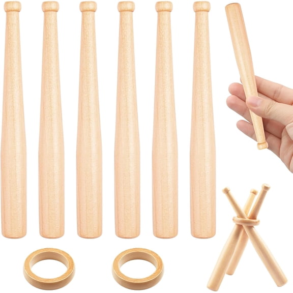 6 Pack Mini Wooden Baseball Bats 15cm - Unfinished Small Bats DIY Craft Party Decorations