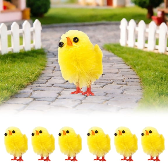 6 Pack Mini Yellow Craft Chick Ornament Reusable Lightweight DIY Decoration for Easter Holiday Home Mall Bar Party Desktop Decor